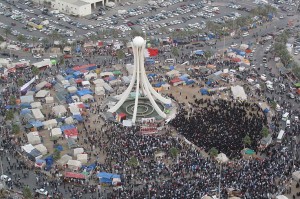 Thousands of protesters gathering in Pearl roundabout