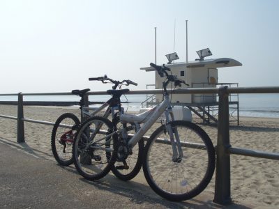 A photo of bicycles locked by Boscombe beach