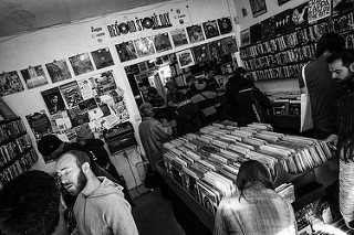 Black and White photo of Record Store day in Crouch End, London