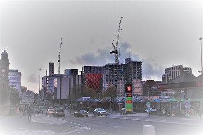 A view of the building construction happening in the Lansdowne area looking west from Holdenhurst Road