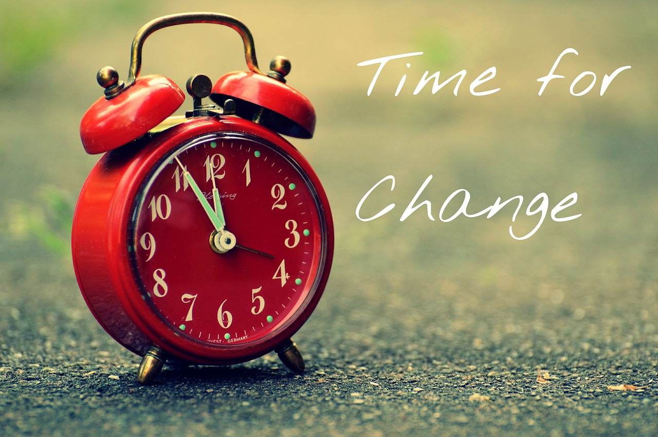 Photograph of Alarm Clock with 'Time for a Change' written next to it