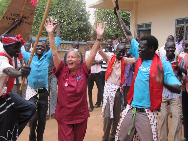 Hilar Fenton-Harris with students in South Sudan