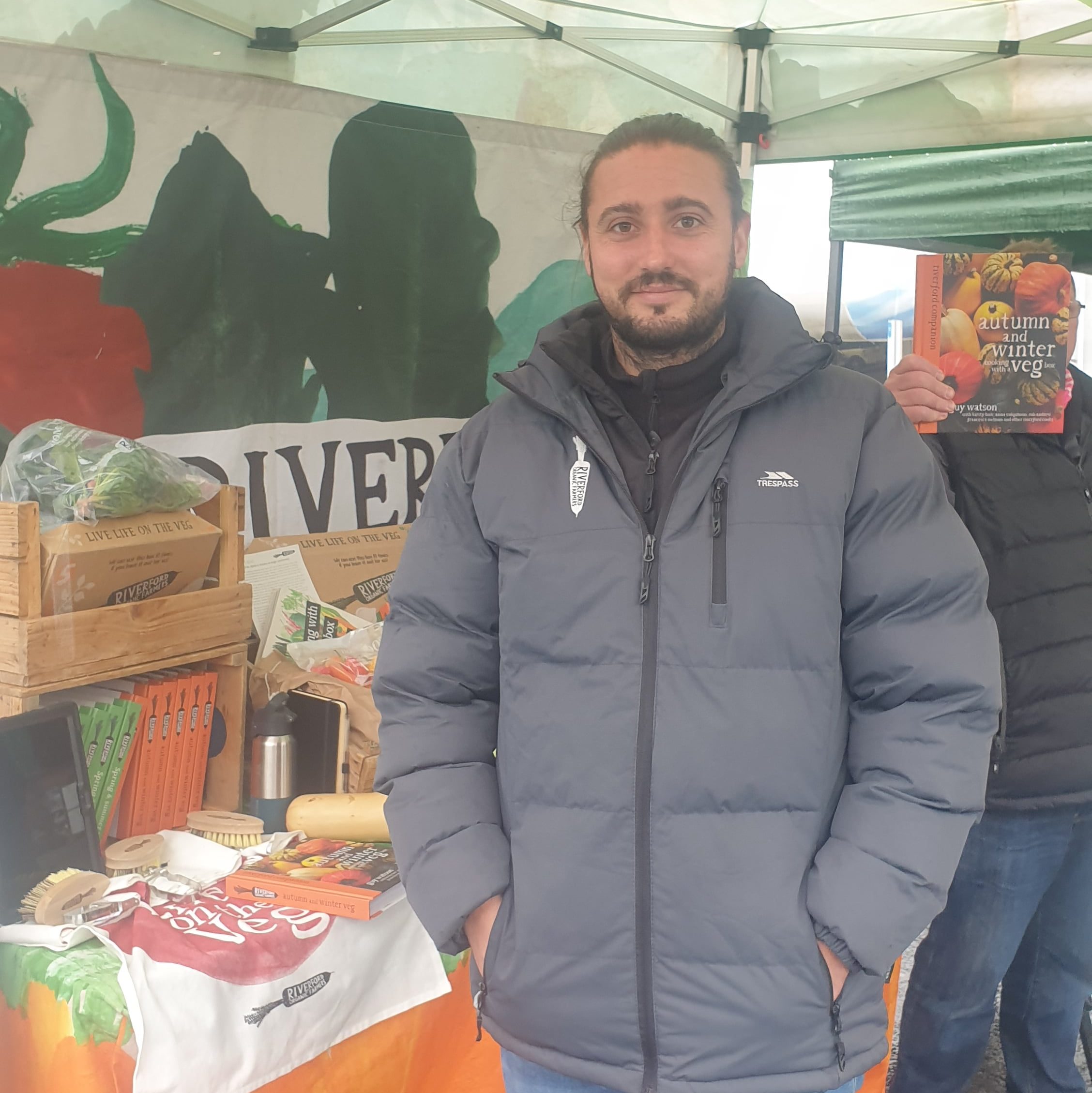 Vendor at vegan market