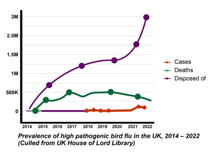 graph showing prevalence of avian flu between 2014 to 2022 in UK