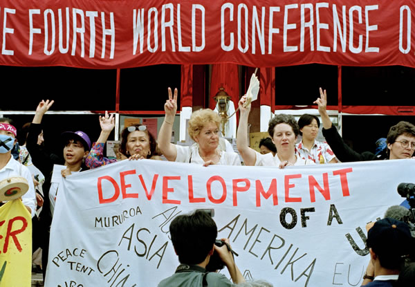 1995: Participants gather at the Non-Governmental Organizations Forum, as part of the UN Fourth World Conference on Women in Beijing, China. - UN Photo/Milton Grant