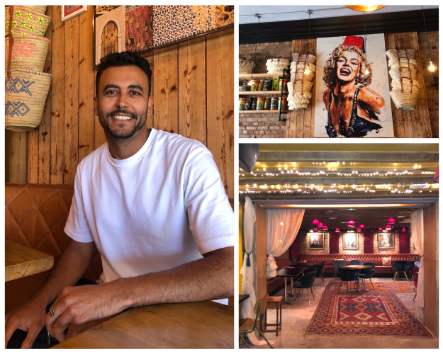 Photo of Karim Beraou, MAKLA restaurant owner and the inside of the restaurant.