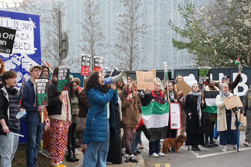 Protestors calling for ceasefire outside the venue of a general election debate at Bournemouth University
