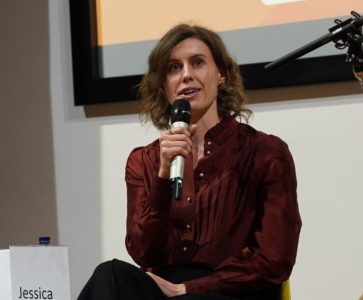 Jessica Toale speaking at a candidate event at Bournemouth University