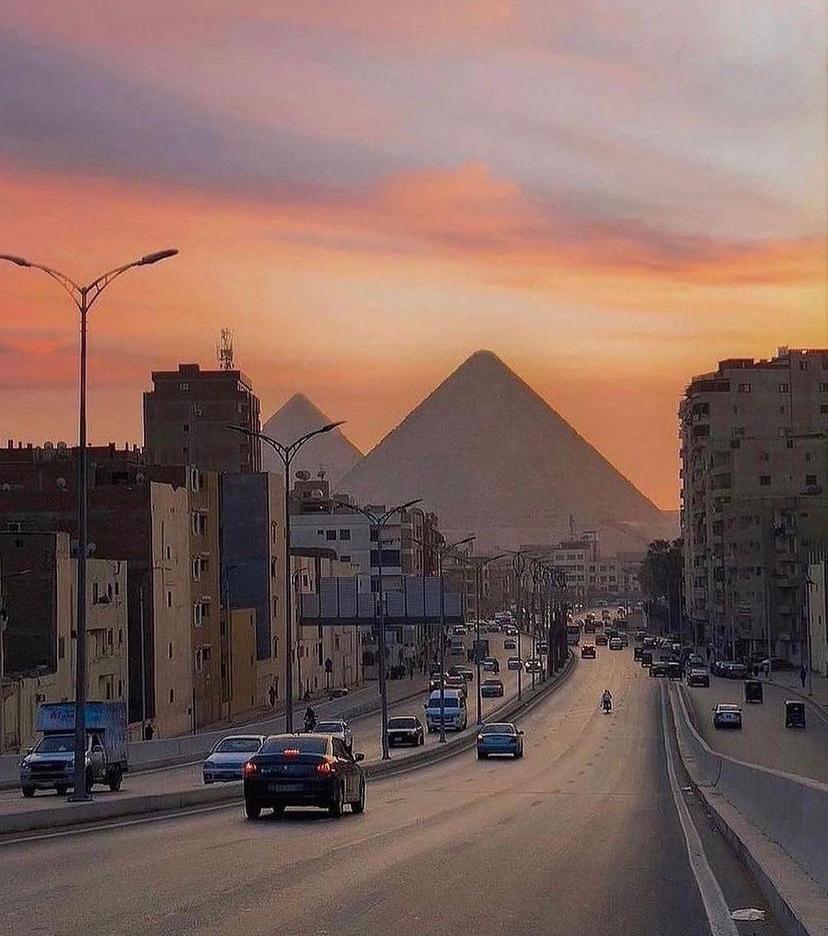 Egyptian pyramids at sunset
