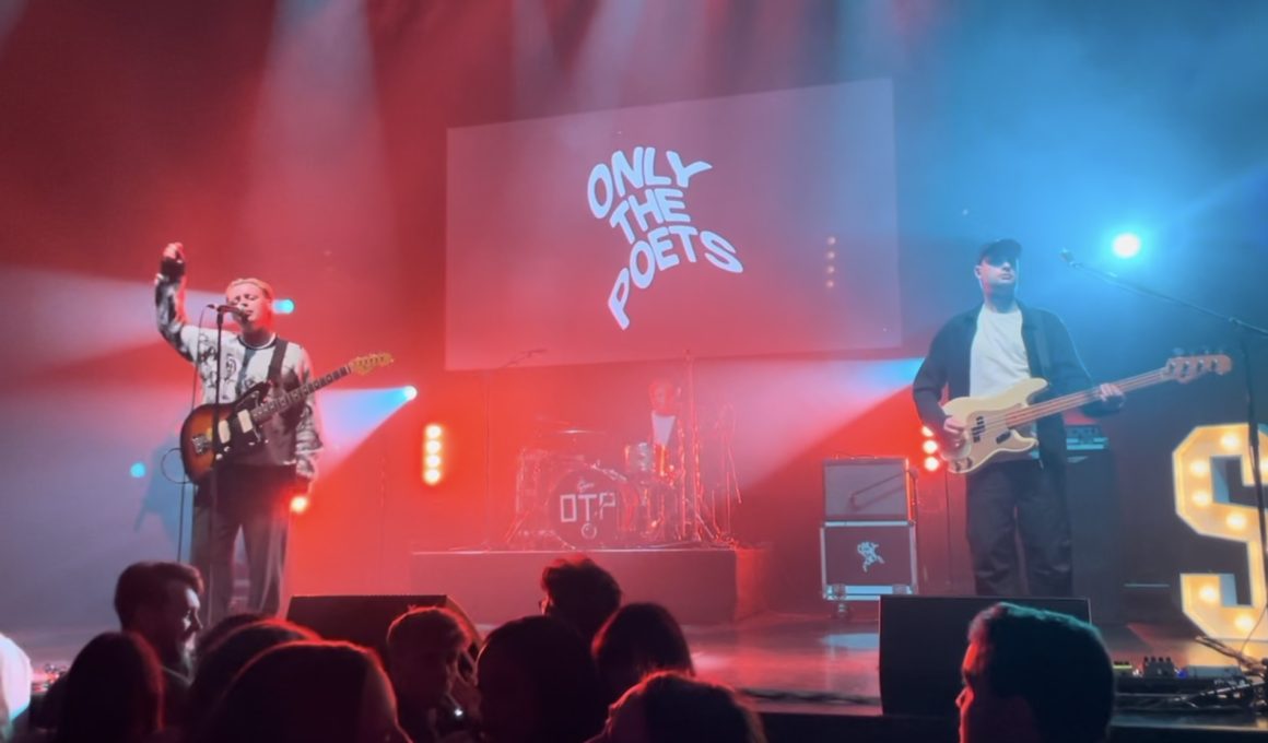 Photo of indie rock band Only The Poets performing at the Student Radio Awards.